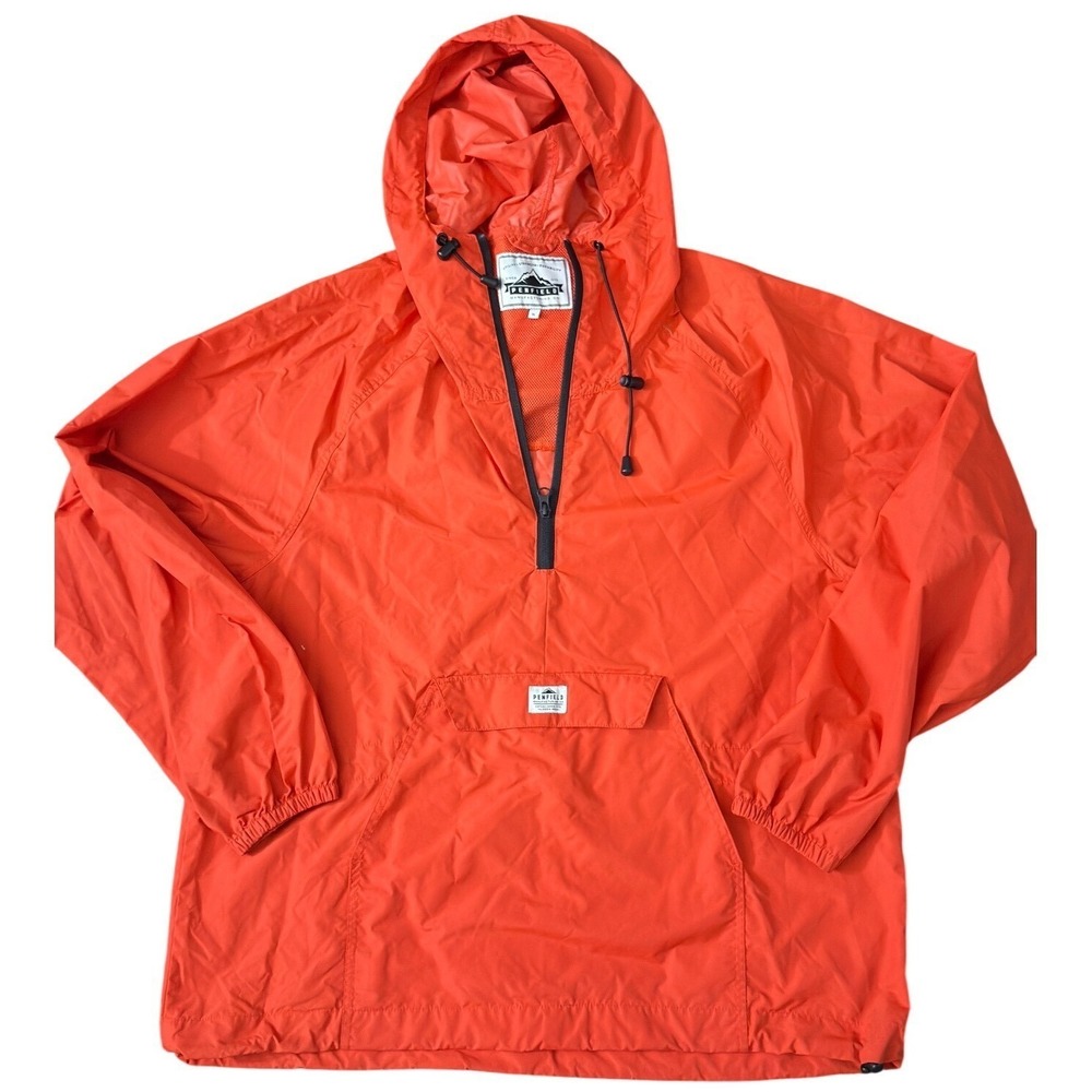 Penfield Mens XL Orange Anorak Windbreaker Half Zip Hooded Pullover Jacket ii05